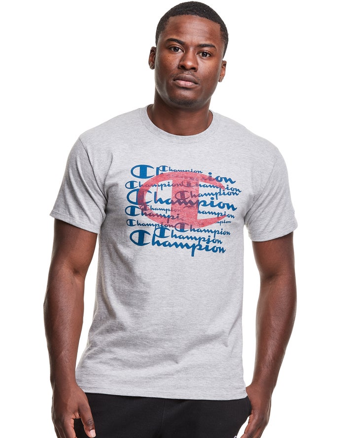 Champion Classic Jersey Spray Paint C Logo Grey T-Shirt Mens - South Africa OBXSEP270